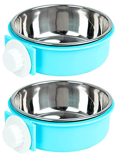 2 Pcs Dog Bowls, Joyoldelf 2-in-1 Pet Hanging Bowl for Crates & Cages, Removable Stainless Steel Dog Water Bowls with Plastic, Puppy Feeder Food Water Bowl for Small Dogs, Cat, Rabbit, Bird, Hamster