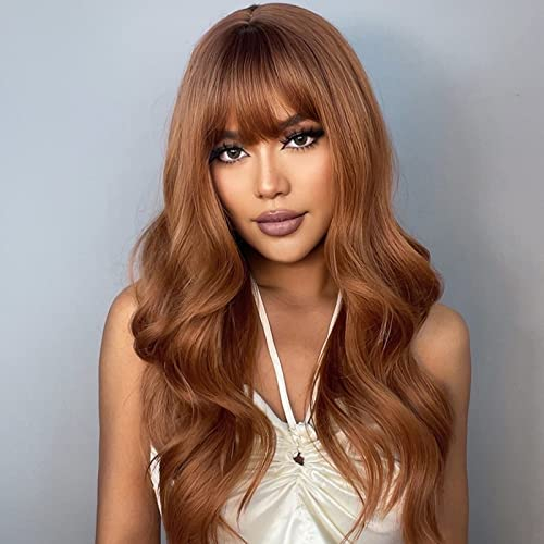 Layhou Lange Perücken Bräunlich, Sexy Gewelltes Haar Perücken mit Haarnetz, hitzebeständiges Synthetik für Frauen, Cosplay, Party, täglicher Gebrauch