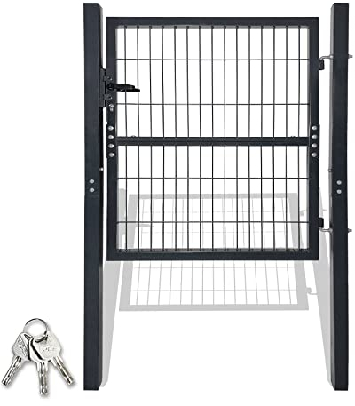 SUBTLETY 100x100cm Gartentor aus Stahl Flügeltore Set inkl. Pfosten & Kunststoffgriffe & Schloss & Schlüssel Gartentür Anthrazit Hoftor Zauntür Metall Einfahrtstor Pforte für Lagerhäusern Garten