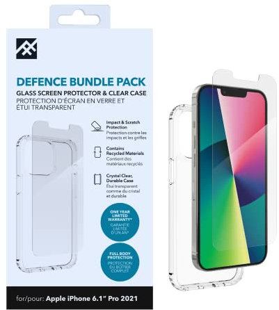 ZAGG iFrogz Defence Glass Screen Protector Compatible for iPhone 13 Pro, Bonus Clear Case, Durable, Slim, Smudge Resistant, Tempered Glass, Clear