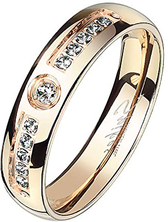 Mianova Damen Band Ring Edelstahl Rosegold Bandring mit einem Kristall Zirkonia Stein Damenring Solitärring Trauring Verlobungsring Fingerring Rose Gold vergoldet Größe 49 (15.6)