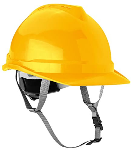 NEO TOOLS Industriehelm mit Kinnriemen, Verstellbarer Umfang 52-64cm, Material: ABS, 6-Punkt-Gurt, 4-Punkt-Kinnriemen, Temperaturbereich -30°C/+50°C (Gelb)