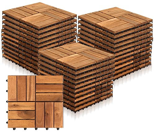 Yakimz 30 x 30 cm Holzfliesen aus Akazienholz, Anti-Rutsch-Bodenbelag, 33er Terrassenfliese, 3m² Bodenbelag Drainage Klicksystem Terrasse Balkon Garten, Braun