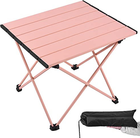 Grope Tragbarer Campingtisch mit Aluminium-Tischplatte, klappbarer Strandtisch, einfach zu tragen, ideal für Outdoor, Picknick, Grillen, Kochen, Festival, Strand, Zuhause (Pink-M)