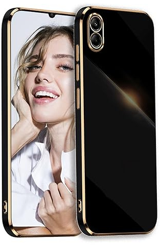 POUHYE Handyhülle für Samsung Galaxy A10 Hülle Original, Mädchen Galvanisierte Kameraschutz Weich TPU Silikon Schutzhülle Ultra Dünn Case Stoßfeste Hülle für Samsung Galaxy A10 Schwarz