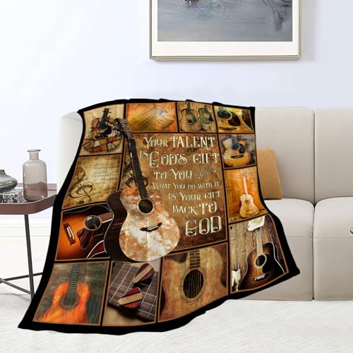 Musikgeschenke Gitarrendecke Rock and Roll Überwurfdecken gemütliche Fleece-Flanelldecke weich warm Plüsch leichte Decke Gitarrengeschenke für Männer Frauen Jungen Mädchen Erwachsene Kinder für Couch