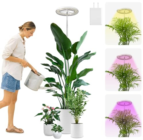 YUYMIKA 72 lampade circolari a spettro completo, 5 V3 A Grow Light con spina europea, timer 3/9/12, cavo 3 m, asta telescopica per piante da giardino (1 pezzi)