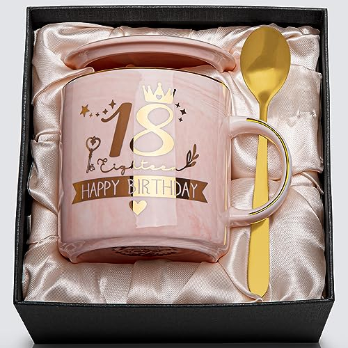 Doublewhale Mug 18 Ans Fille, Idée Cadeau Anniversaire Originale - Tasse Céramique Marbrée 400ml pour Meilleures Amies, Sœurs