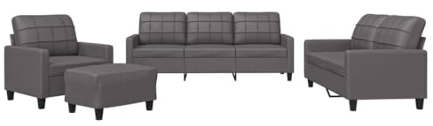 vidaXL Sofagarnitur 4-TLG., Sessel Couch mit Kissen Fußhocker, Sofa Wohnzimmersofa mit Armlehnen, Couchgarnitur Designsofa Sitzmöbel Polstermöbel, Grau Kunstleder
