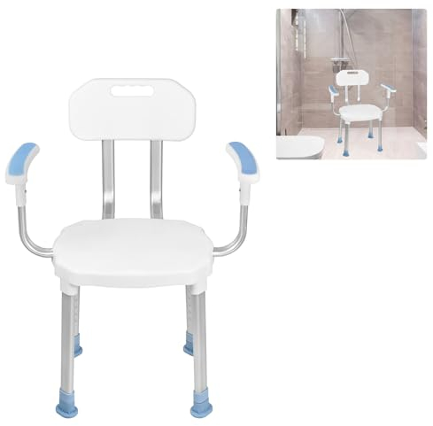 YUENFONG Duschhocker Badehocker Höhenverstellbar Duschstuhl Badestuhl, Anti-Rutsch Badsitz, Tragfähigkeit bis 150 kg, für die Pflege, Senioren(Modell B mit Rückenlehne und Armlehnen)