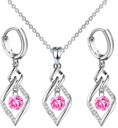 FDEETY Ensemble Bijoux Femme Spirale Torsadée Zircon Cubique Collier Boucles D'oreilles Argent Cristal Brillant Parure Élégante