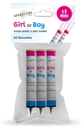 SPARKLERS CLUB Lot de 3 Fontaines lumineuses rose durée 1 minute pour Baby Shower, Bougie lumineuse d'ambiance pour baby shower décoration de gateaux pour gender reveal durée 1 Minute - Catégorie F1
