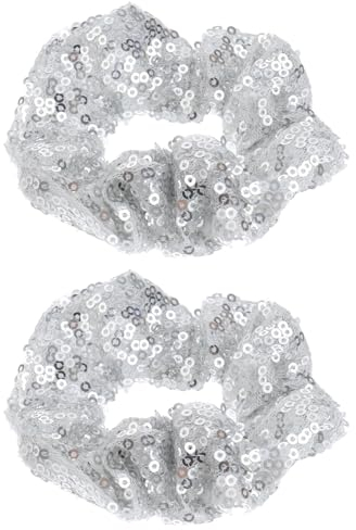 Ipetboom Weihnachts Pailletten Haargummi - 2 Stück Glitzer Funkelnde Elastische Haargummis Weihnachten Haarseile Pferdeschwanzhalter Haaraccessoires für Frauen Damen Mädchen und Teenager - Silber
