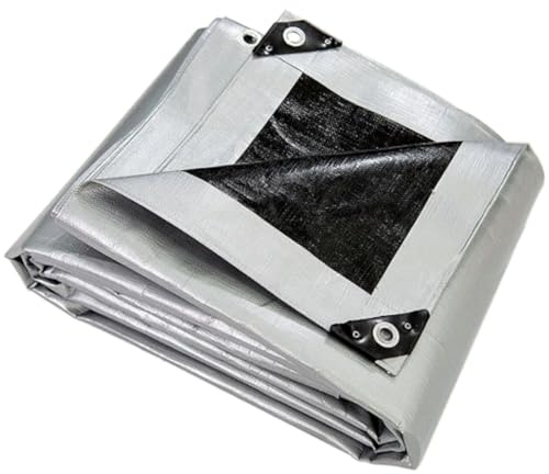 8 x 12 m Silver/Black 260 GSM Tarpaulin Waterproof Heavy Duty Tarp Sheet Cover, Groundsheet - Waterproof, Weatherproof, Frost-Resistant, UV Protection, Universal, Multipurpose, Reinforced Eyelets