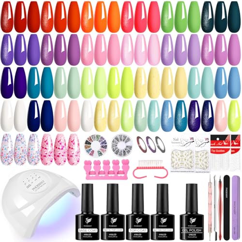 Phoenixy Gel Nail Kit with Lamp Starter Kit, 26 Colours Gel Nail Polish Set with 48W LED Nail Lamp Matte Glitter Base Top Coat Soak Off Nail Polish Sets Gifts for Women