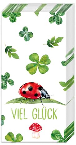 IHR Papiertaschentücher Viel Glück 10 Stk FSC Zertifiziert Made in Germany 21x21 cm Einseitig Bedruckt Weiß Rückseite Papier Ganzjährig Ideal für Serviettentechnik und Decoupage
