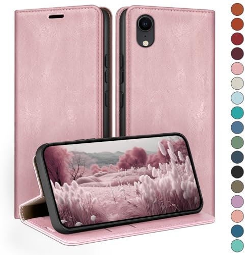 HUOUH for iPhone XR 6,1 Wallet case with RFID Blocking PU Leather,Credit Card Holder,Flip Folio Book Phone cases Shockproof Cover Women Men for Apple XR case Pink