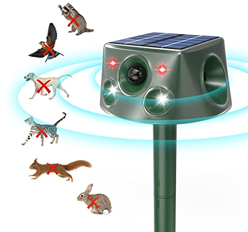 Katzenschreck für Außenbereich, 360° Solarbetriebene Tierkontrollgeräte Vogelschreck mit Bewegungssensor und Blinklicht, 6 Modi Wasserdichter Tierabwehr für Eichhörnchen Waschbären Marder Kaninchen