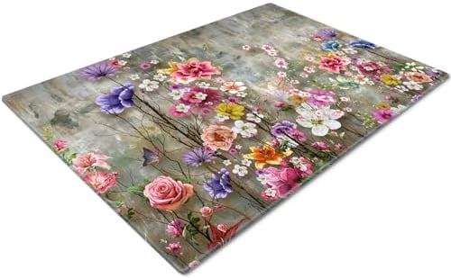 Glass Chopping Board | Worktop Saver and Protector | Heat Resistant | Over The Sink | Large | Colourful Vintage Flowers