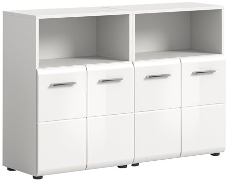 xonox.home Badezimmer Ice 2tlg. Bademöbel-Set Midischrank Kommode Badezimmerschrank breit Front weiß Hochglanz Korpus weiß, ca.60x80x30cm