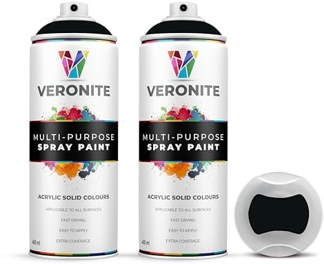 Veronite® Matt Black RAL 9005 Spray Paint | Double Pack 2 x 400ml | All-in-one Primer, Undercoat & Topcoat, Satin Finish | Ideal for Metal, Furniture, Plastic, Ceramic, Wood | 2 x 400ml Double Pack