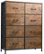 WLIVE Commode Tiroirs, Tour Rangement Tissu pour Chambre, Couloir, Entrée, Placard, Unité Haute Bacs Tissu, Cadre Acier, Plateau Bois (Brun Rustique, 8 Tiroirs)