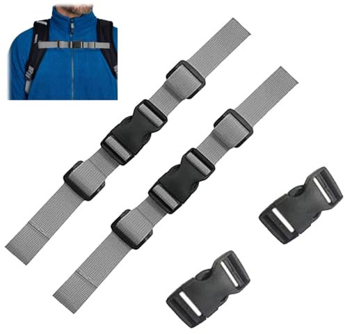Rucksack-Brustgurt, verstellbarer Rucksack-Brustgurt, robuster Brustgurt mit Schnellverschluss-Schnalle für Kinder und Erwachsene, Outdoor-Wandern, Joggen, Radfahren, 2 Stück, grau, 2.5 cm