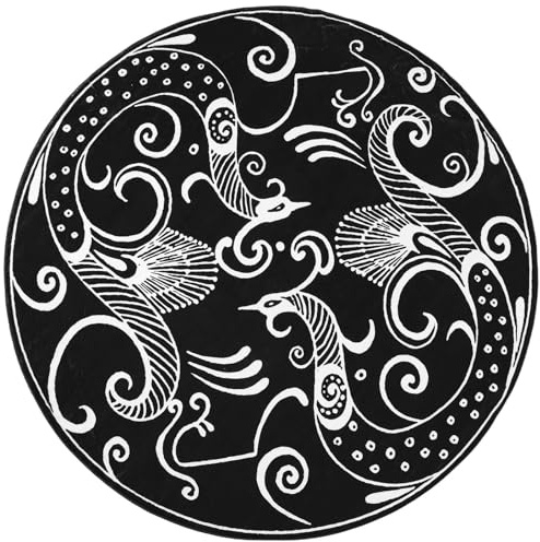 Betadistor Circle Traditional Black Rug with Two Phoenixes Print Vintage Inspired Round Living Room Area Rugs 4 Feet, Floor Mats for Bedroom Living Room Sofa Coffee Table, Phoenixes, 404-08120