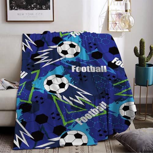 Fußball Kuscheldecke für Kinder, Kinderdecke 3D Fußball-Muster Flanell Fleece Decke, Sofadecke Tagesdecke TV Decken,Weich Warm Flauschig Wohndecke für Mädchen Jungen (Football 03, 150 x 200 cm)