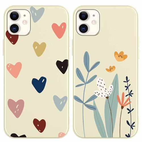 Yoedge 2 Stück Handyhülle für iPhone 11 Hülle, Liebesherz & Blumen Muster Mädchen Aesthetic Design Handyhülle Dünn Weich Schlanke Silikon Flexibel TPU Stoßfest Schutzhülle für iPhone 11 6,1