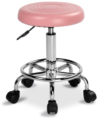 Bonnlo Rollhocker höhenverstellbar, Arbeitshocker 360° drehbar, Drehhocker für Büro/Salon/Bar, Kunstleder, Rosa