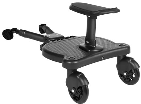Kinderwagen, 55 lbs Kinderwagenzubehör mit Großer Stehfläche, Kinderbuggy Trittbrett Board mit Abnehmbaren Sitz und Kissen, 360°Drehbar, für 3-7 Jahren Kinder, Schwarz