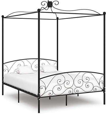 Homgoday Himmelbett aus Metall, Schwarz, 160 x 200 cm, Bettrahmen, Bettrahmen, Rahmen, modernes Bett, Struktur Wohnzimmer, Schlafzimmer