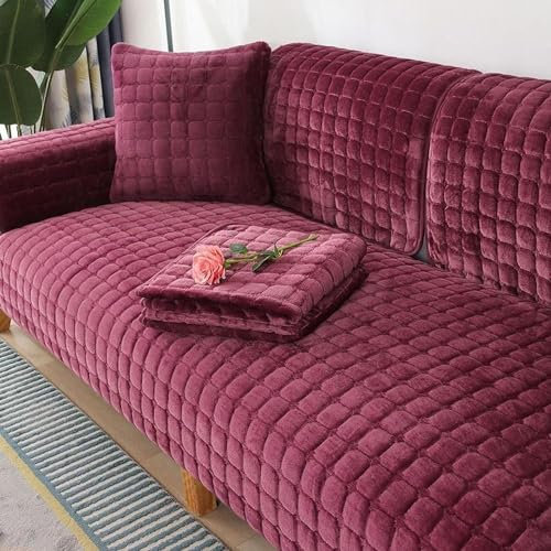 Misorat Samt Sofaschoner Sofabezug 1 2 3 4 Sitzer, L Form 1/2/3/4 Sitzer, Sofa Überzug SofaÜberwurf rutschfest Sofa Couch Sofaüberwürfe,Lila-90 * 160cm