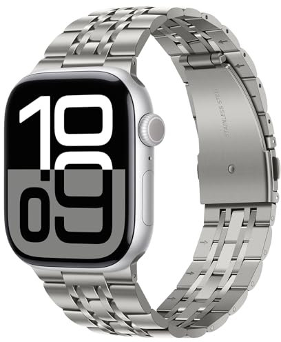 Tasikar Kompatibel mit Apple Watch Armband 42mm(Series 11/10) 41mm 40mm 38mm, Massives Edelstahl Metall Herren Damen Band Kompatibel mit Apple Watch SE Series 11 10 9 8 7 6 5 4 3, Titan