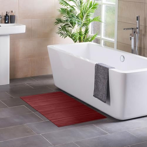 DE-COmmerce Badteppich aus Bambus Lines Aurora 60 x 100 cm Badematte Badvorleger Duschmatte rutschhemmend