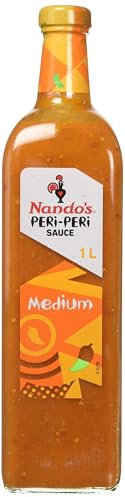 Naandos Peri-Peri Medium Sauce 1L | Tangy & Spicy Marinade | Medium heat level – perfect balance of spice | Great for marinating, grilling, or dipping | Gluten-free, vegan, and no artificial added