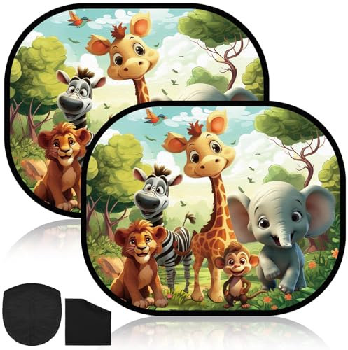 Augshy Parasol Coche Bebé con Protección UV 44x36cm,2 Unidades Parasol Coche Lateral Parasol Coche Infantil Parasol Ventanas Traseras Coche con Estampado Animal