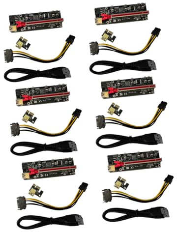 Pci-e Mining Riser 1x 16x 6 Satz Aluminiumlegierung Schwarz | Pci Schnittstellen Riser mit Goldkontakten und Festklemme, PC Gehäuse Zubehör für Robuste Verbindung