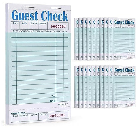 Qusedwey Gäste-Scheckbuch 20er-Pack, Notizblöcke für Kellner, Verdrahtungsblöcke für Kellnerzubehör, Bestellblöcke für Restaurantbedarf, Insgesamt 1000 Stück, Einfach zu Verwenden, Hohe Qualität