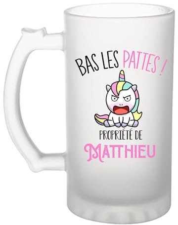 Planetee Chope Matthieu Bas les pattes Licorne | Verre à bière Originial Cadeau Anniversaire Noël Humour fête des pères