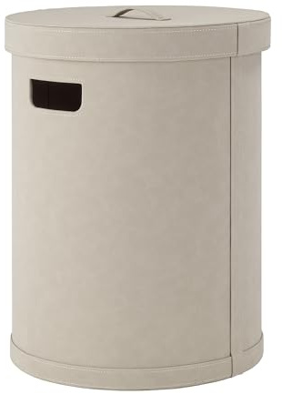 blomus Wäschesammler -SAHLA- | Wäschekorb mit Deckel | Ø 40 x 54H cm | 68 Liter | Farbe Nomad | Wäschebox aus Leder