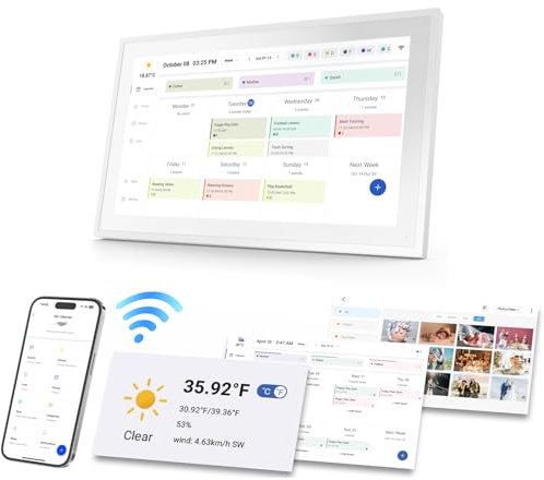TOPGO Digitaler Kalender, 15,6 Zoll Elektronischer Wandkalender, BilderrahmenFoto/Video-Player, Intelligenter Familie/Büro/Schule/Veranstaltungspläne, Digital Planer mit Tischständer