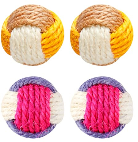 Lotsdonxia 4 Pcs Sisal Cat Toy Balls, Interactive Pet Rolling Toy, Eco-Friendly Scratching and Chewing Ball for Cats & Kittens (Random Color)