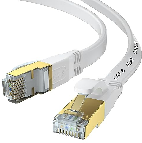 Cat 8 Ethernet Cable 5M, Outdoor&Indoor High Speed Heavy Duty Network LAN Internet Cable,SFTP Gold Plated RJ45 40Gbps 2000Mhz Patch Cord, for Router/Gaming,Faster Than Cat7/Cat6/Cat5(White, 5M)