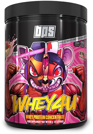 BPS Whey4U - Whey Protein Pulver aus Isolat und Konzentrat, 700g Eiweißpulver für Muskelaufbau, Strawberry Cheesecake Geschmack