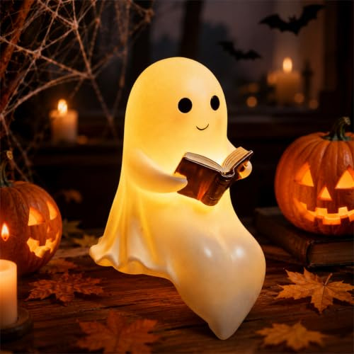 Sunshine smile Niedliche Geister Leselampe,Ghost Reading Book Lamp | Ghost Swing Lamp,3D LED Geister Statue Nachtlicht,Halloween Dekoration für Leser und Buchliebhaber