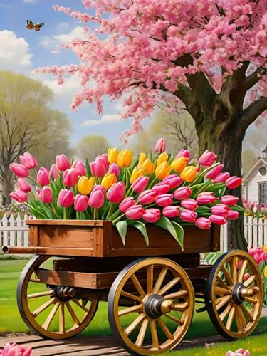 Puzzle für Erwachsene 30 Teile, DIY Kreative Unterhaltung Puzzles, Schöne Geschenkidee Jigsaw Puzzle mit Garten Tulip Auto-Motiv
