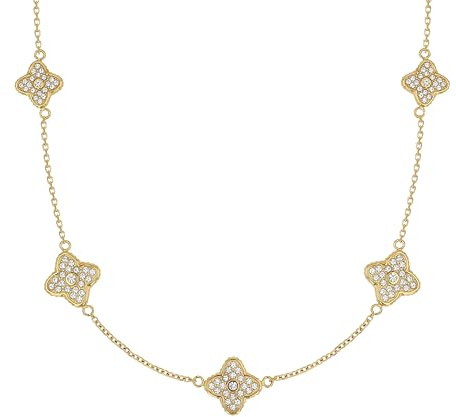 PAUL VALENTINE - Damen Halskette Edelstahl - Vergoldet/Golden - mit Zirkonia Stein - Kleeblatt Anhänger - PV-N0073