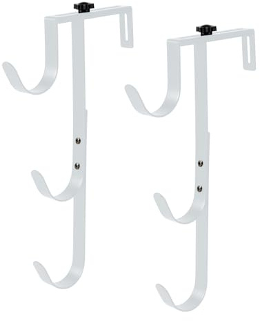 ECcandiedhaws 2Pcs White Pool Pole Hangers, Adjustable Heavy Duty Swimming Pool Fence Hooks for Pool Equipment, Skimmers, Leaf Rakes, Nets, Brushes, Vacuum Hose, Garden Tool Organizer